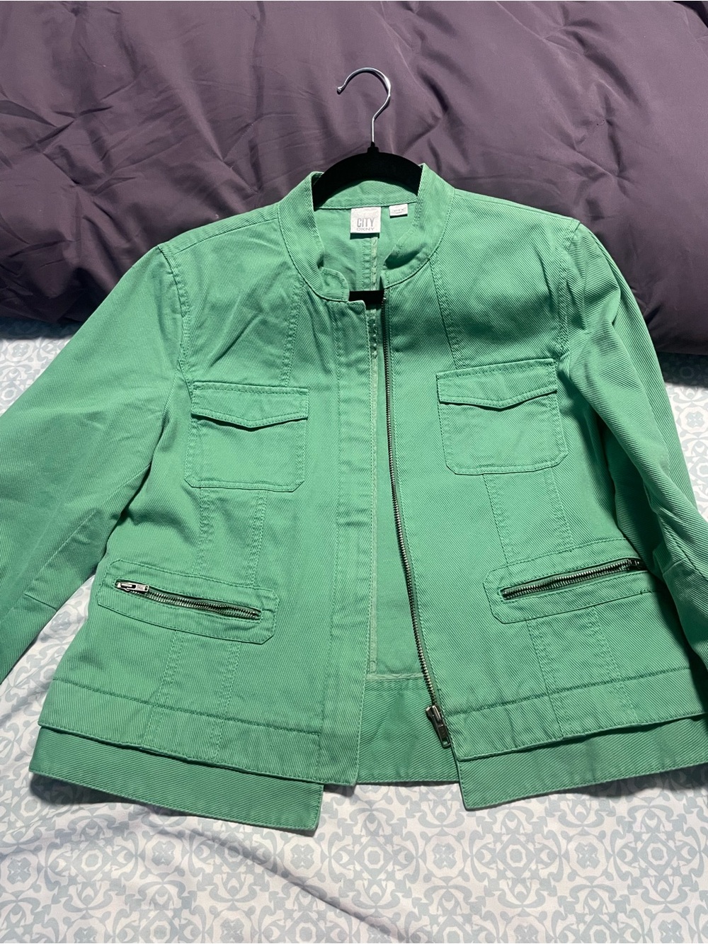 City Studio Mint Green Utility Jacket with Zip Pockets